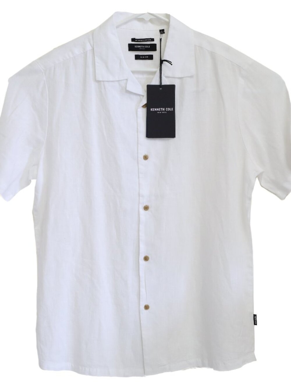 Kennth Cole Camp Collar Linen Shirt Mens L White Slim Fit Woven Hiking Outdoors